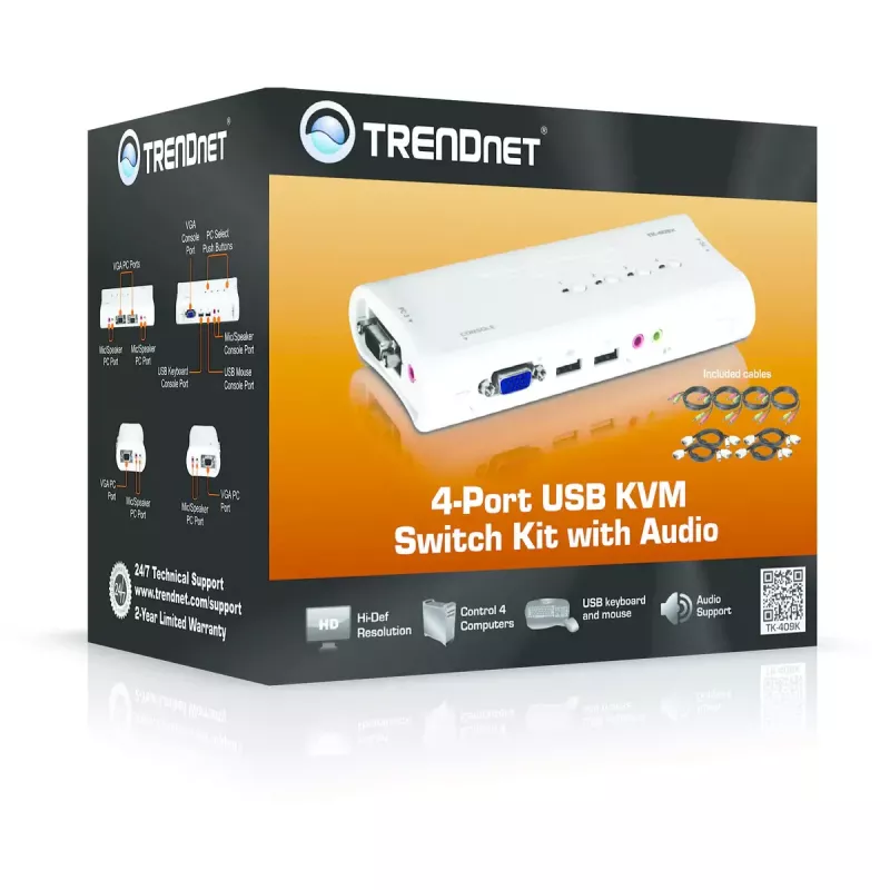 Conmutador KVM Trendnet TK-409K USB VGA 2048x1536 1,6 m con cable azul