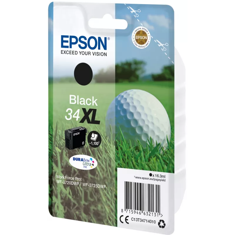 Epson Golf Ball Pack individual negro 34XL DURABrite Ultra tinta, alto (XL) rendimiento, negro, tinta pigmentada, 16,3 ml, 1 unidad, 1100 páginas