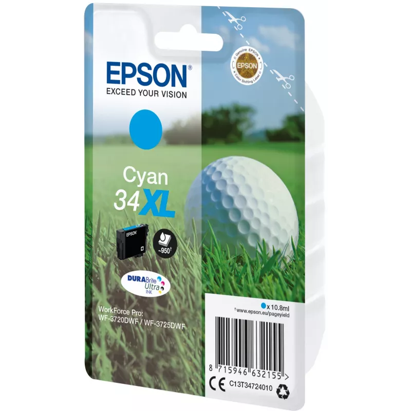 Epson Golfball Pack individual cian 34XL DURABrite Ultra tinta, alto (XL) rendimiento, cian, 10,8 ml, 10,8 ml, 1 unidad, 950 páginas