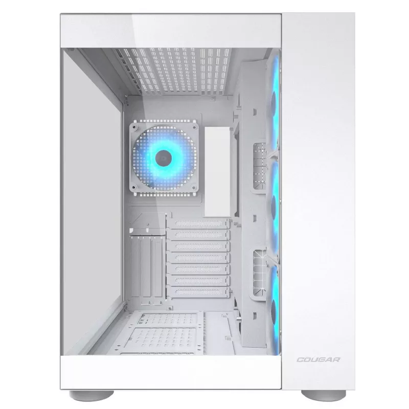 Caja PC semitorre Cougar FV150 ARGB Blanca — ATX/Micro-ATX/Mini-ITX, 3x120mm frontal, 1x120mm trasero, 2x3,5 inch + 2x2,5 inch bahías, USB 3.2 Gen1