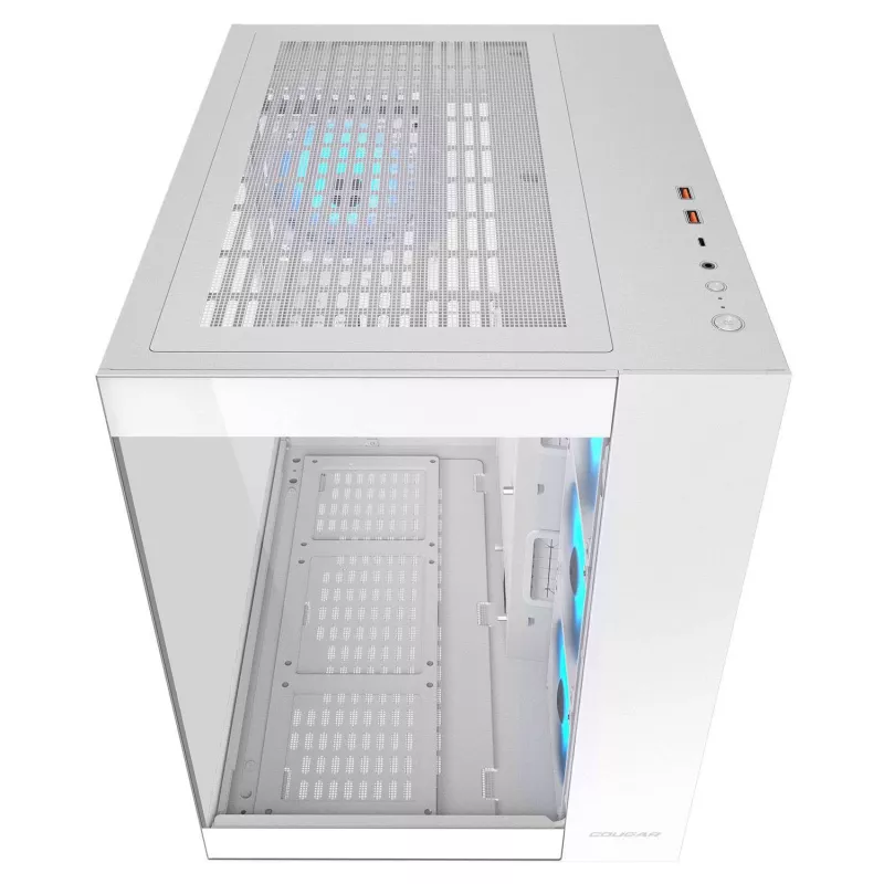 Caja PC semitorre Cougar FV150 ARGB Blanca — ATX/Micro-ATX/Mini-ITX, 3x120mm frontal, 1x120mm trasero, 2x3,5 inch + 2x2,5 inch bahías, USB 3.2 Gen1