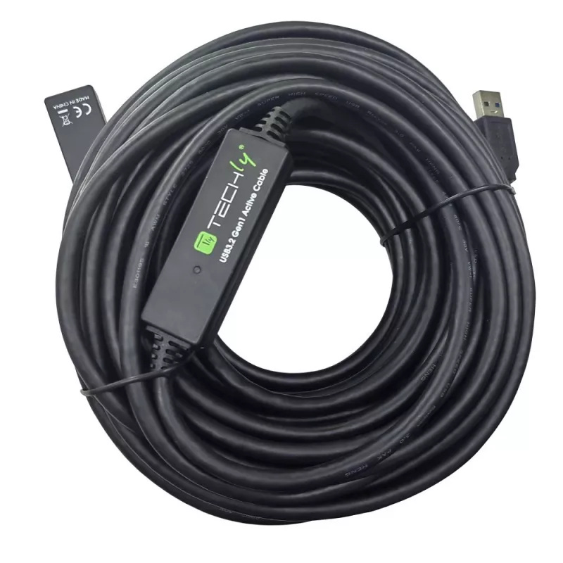 Techly ICUR30200G Cable USB USB 3.2 Gen 1 (3.1 Gen 1) 20 m USB A Negro