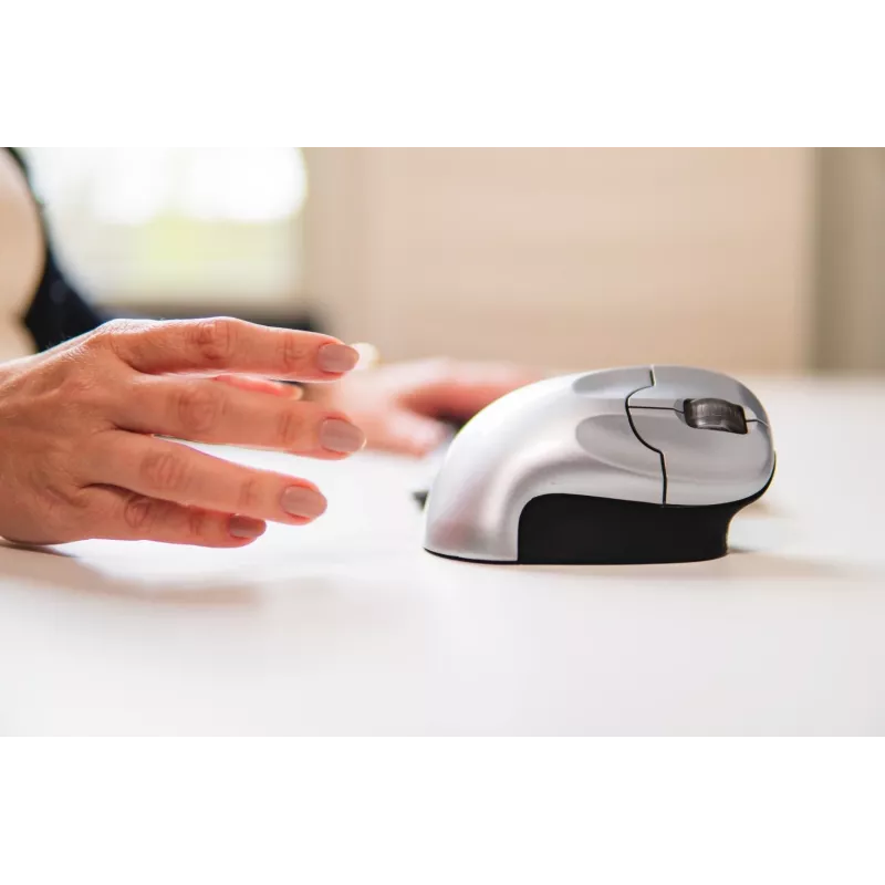BakkerElkhuizen Grip Ratón inalámbrico, para diestros, diseño vertical, óptico, RF Wireless, 1600 DPI, Negro, Plata