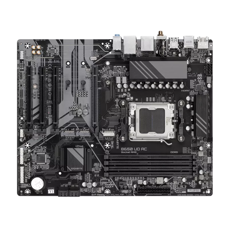GIGABYTE B650 UD AC Placa base - CPUs AMD Ryzen 9000 Serie, VRM de 6+2+2 fases, hasta 8000MHz DDR5 (OC), 1xPCIe 5.0 + 2xPCIe 4.0 M.2, GbE LAN, WIFI 5, USB 3.2 Gen 2