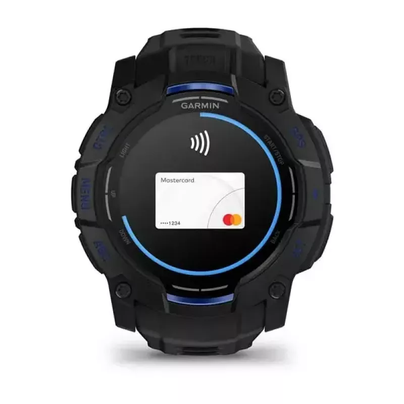 Garmin Instinct 3 AMOLED smartwatch, 50 mm, Black/Bolt Blue, correa de silicona (010-03020-03)