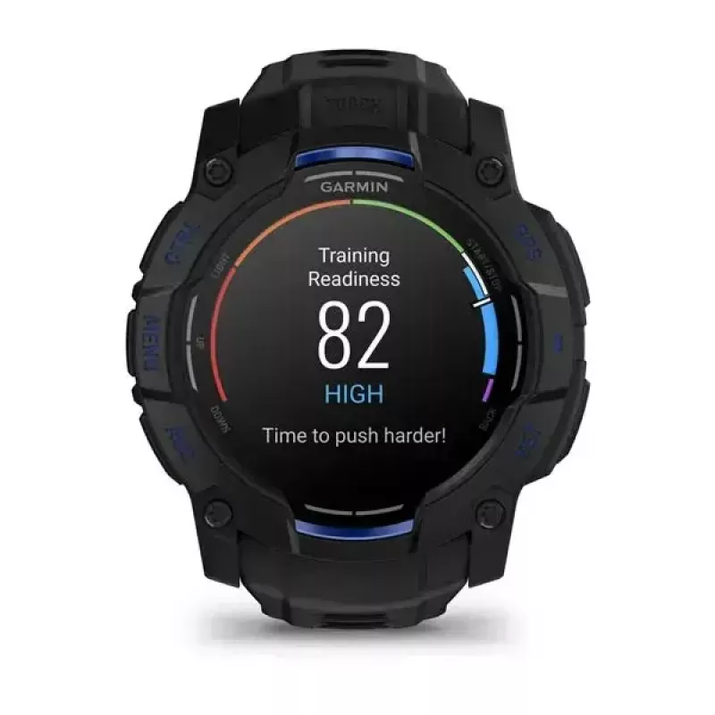Garmin Instinct 3 AMOLED smartwatch, 50 mm, Black/Bolt Blue, correa de silicona (010-03020-03)