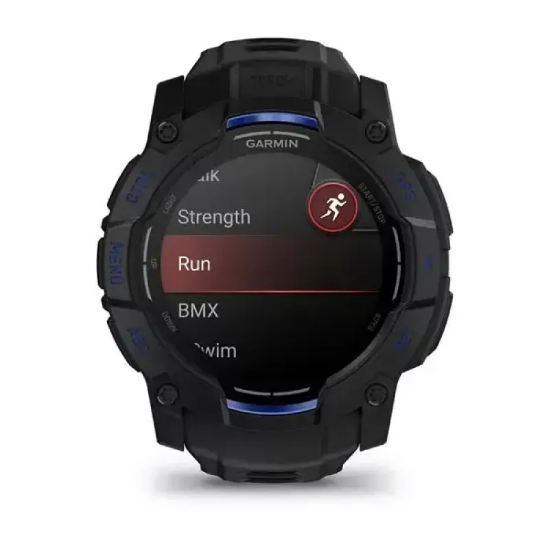 Garmin Instinct 3 AMOLED smartwatch, 50 mm, Black/Bolt Blue, correa de silicona (010-03020-03)