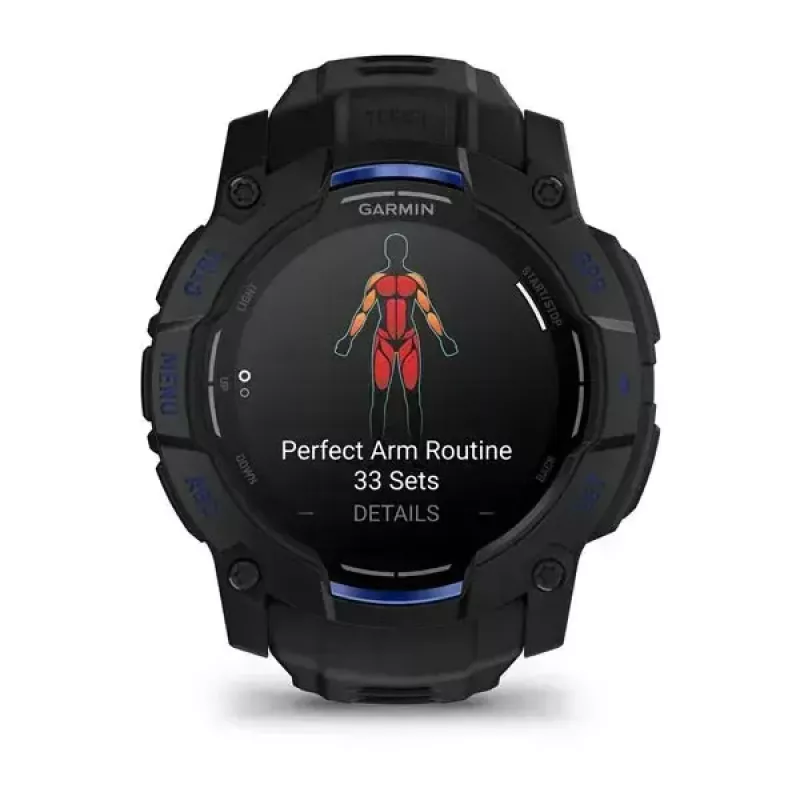 Garmin Instinct 3 AMOLED smartwatch, 50 mm, Black/Bolt Blue, correa de silicona (010-03020-03)
