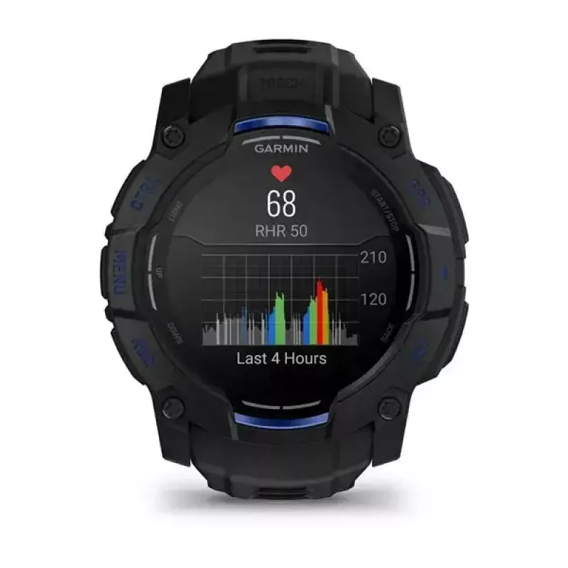 Garmin Instinct 3 AMOLED smartwatch, 50 mm, Black/Bolt Blue, correa de silicona (010-03020-03)