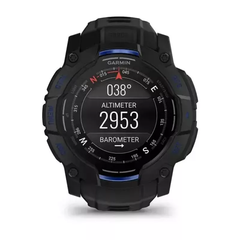 Garmin Instinct 3 AMOLED smartwatch, 50 mm, Black/Bolt Blue, correa de silicona (010-03020-03)