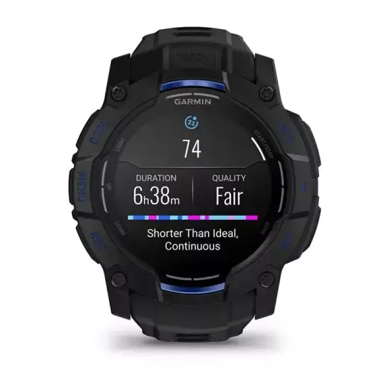 Garmin Instinct 3 AMOLED smartwatch, 50 mm, Black/Bolt Blue, correa de silicona (010-03020-03)