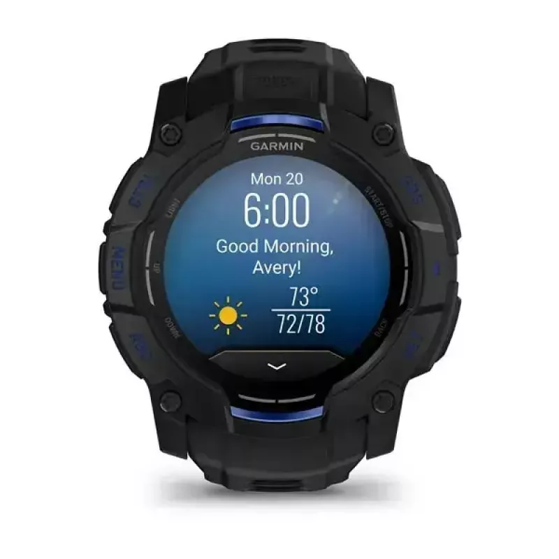 Garmin Instinct 3 AMOLED smartwatch, 50 mm, Black/Bolt Blue, correa de silicona (010-03020-03)