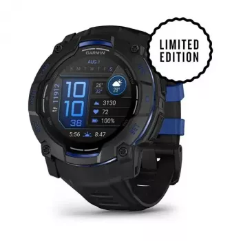 Garmin Instinct 3 AMOLED smartwatch, 50 mm, Black/Bolt Blue, correa de silicona (010-03020-03)