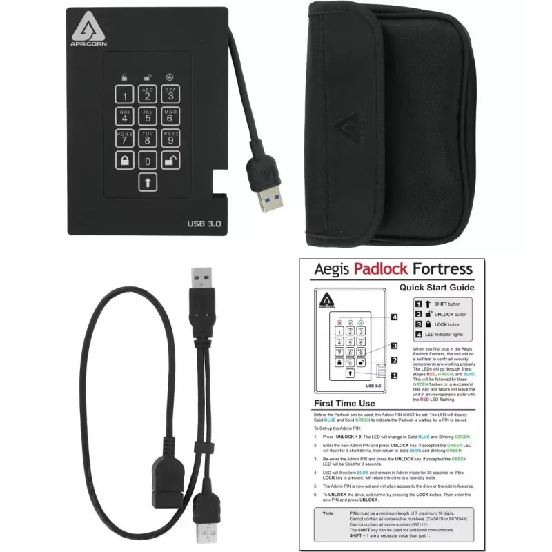 Unidad SSD Apricorn 256 GB USB 3.2 Gen 1 negra A25-3PL256-S256F
