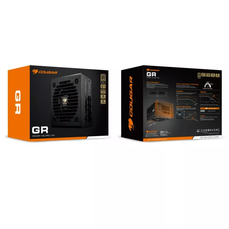 Fuente de alimentación COUGAR GR 750W ATX3.1/PCIE 5.1 / 80 Plus Gold, 750 W, 100 - 240 V, 50/60 Hz, 10 A, 100 W, 750 W