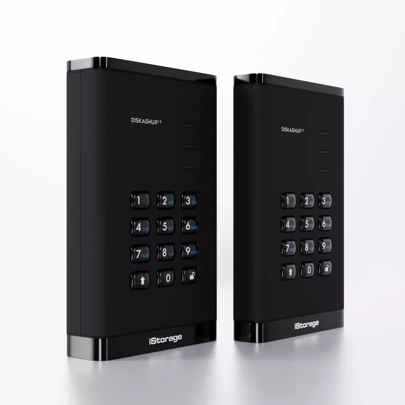 iStorage diskAshur³ 5 TB negro | disco duro portátil seguro | conforme FIPS 140-3 nivel 3 | Common Criteria EAL 5+ | protegido por PIN | cifrado de hardware AES-XTS de 256 bits | conforme RGPD, TAA | resistente al polvo y al agua |