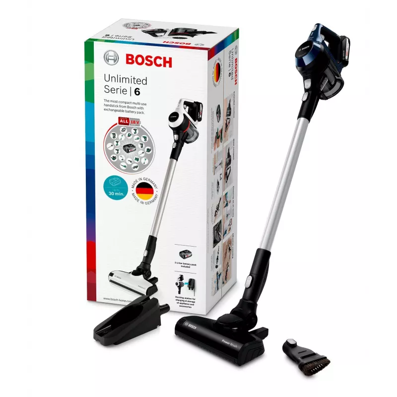 Bosch Serie 6 BBS611PCK aspirador escoba 2 en 1 aspirador vertical batería en seco filtro higiénico sin bolsa azul 2,5 Ah