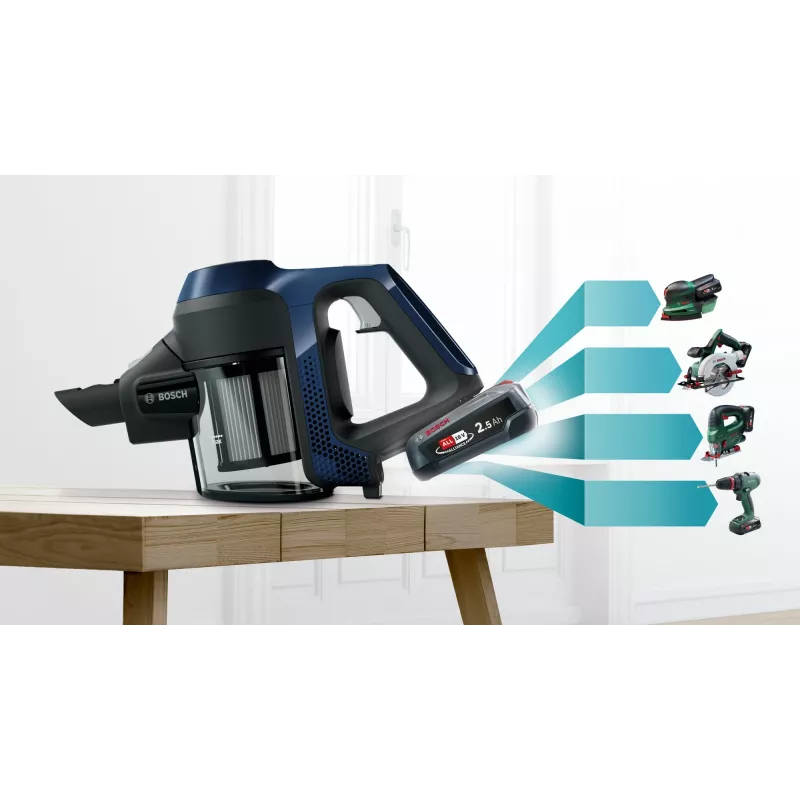 Bosch Serie 6 BBS611PCK aspirador escoba 2 en 1 aspirador vertical batería en seco filtro higiénico sin bolsa azul 2,5 Ah