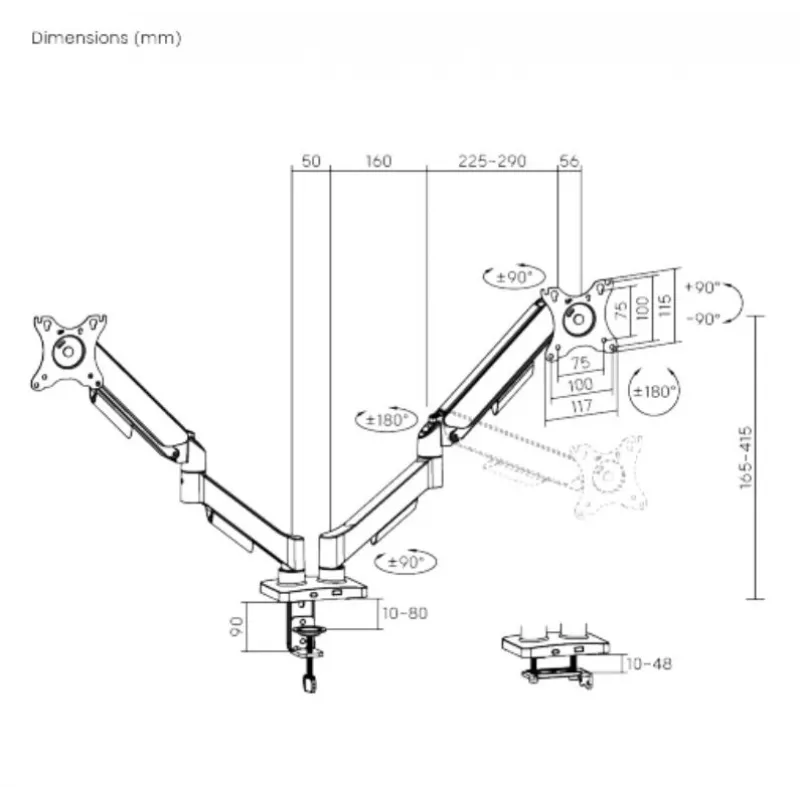 Soporte de monitor con pistón de gas eSTUFF GLB227012, regulable en altura, compatible con VESA