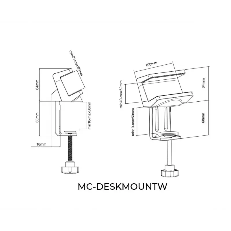 Pinza de mesa para regletas MicroConnect MC-DESKMOUNTW