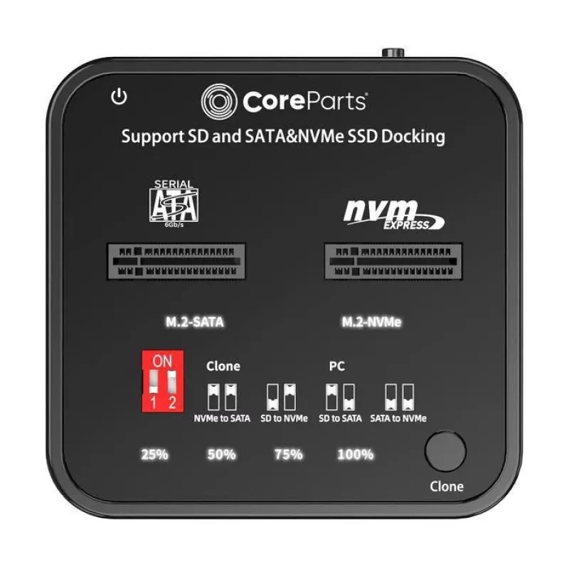 Duplicador de medios CoreParts MS-CLONER-M2-SD negro USB Type-C M.2