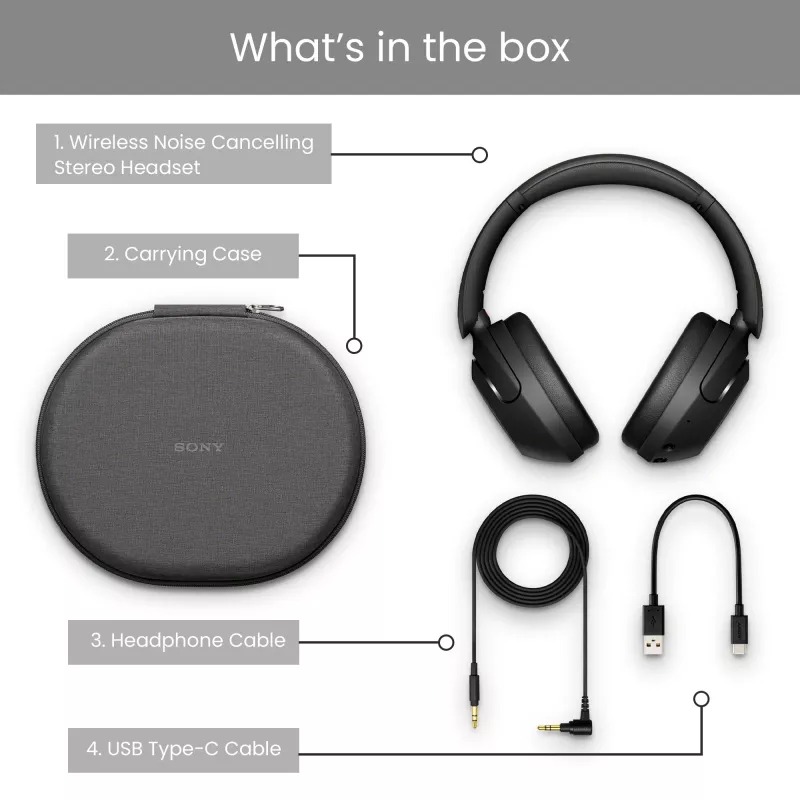 Sony WH-XB910N - Negro, inalámbrico, llamadas/música, 7 - 25000 Hz, 252 g, auriculares, negro