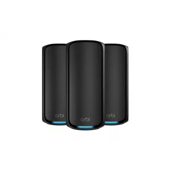 NETGEAR Orbi 970 Series Quad-Band WiFi 7, 3-Pack Quad-band (2.4 GHz / 5 GHz-1 / 5 GHz-2 / 6 GHz) Wi-Fi 6 (802.11ax) negro interno