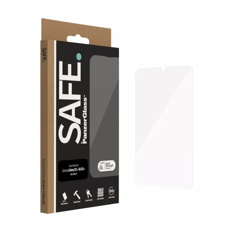 Protector de pantalla PanzerGlass SAFE. de ® Samsung Galaxy S22 Plus S23 Plus Ultra-Wide Fit resistente a arañazos y golpes