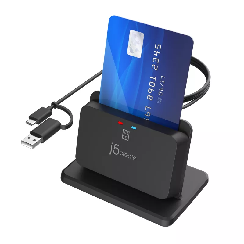 j5create JUR261 soporte lector USB™ Smart Card / CAC, USB Type-A/USB Type-C, negro, 95 g