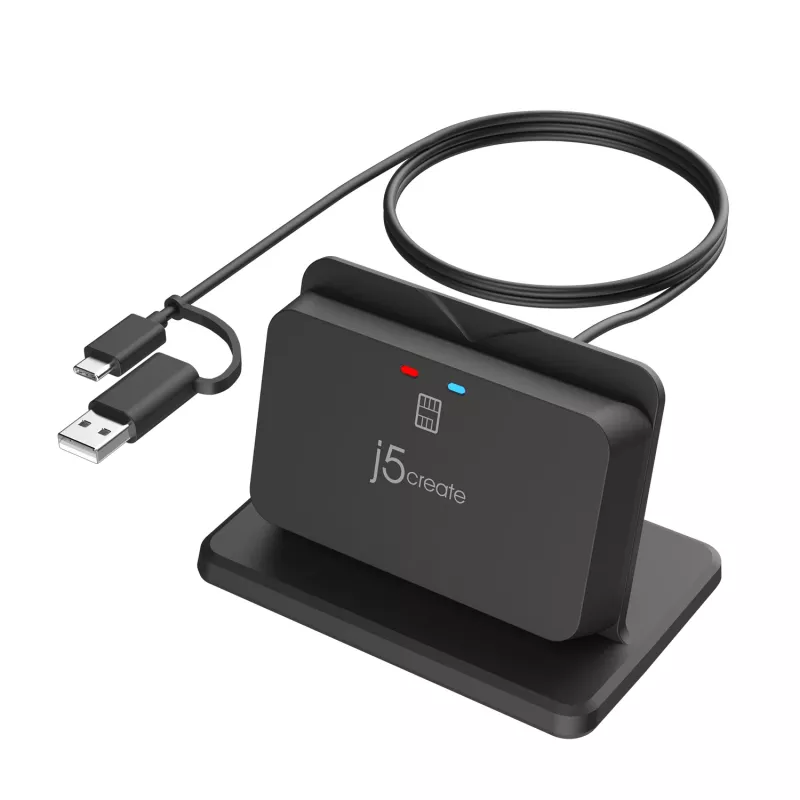 j5create JUR261 soporte lector USB™ Smart Card / CAC, USB Type-A/USB Type-C, negro, 95 g