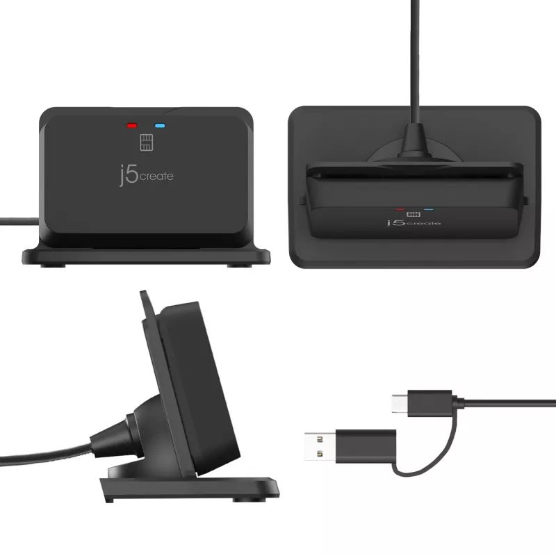 j5create JUR261 soporte lector USB™ Smart Card / CAC, USB Type-A/USB Type-C, negro, 95 g