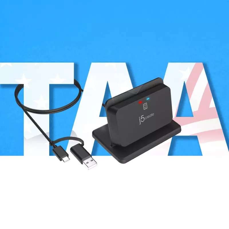 j5create JUR261 soporte lector USB™ Smart Card / CAC, USB Type-A/USB Type-C, negro, 95 g