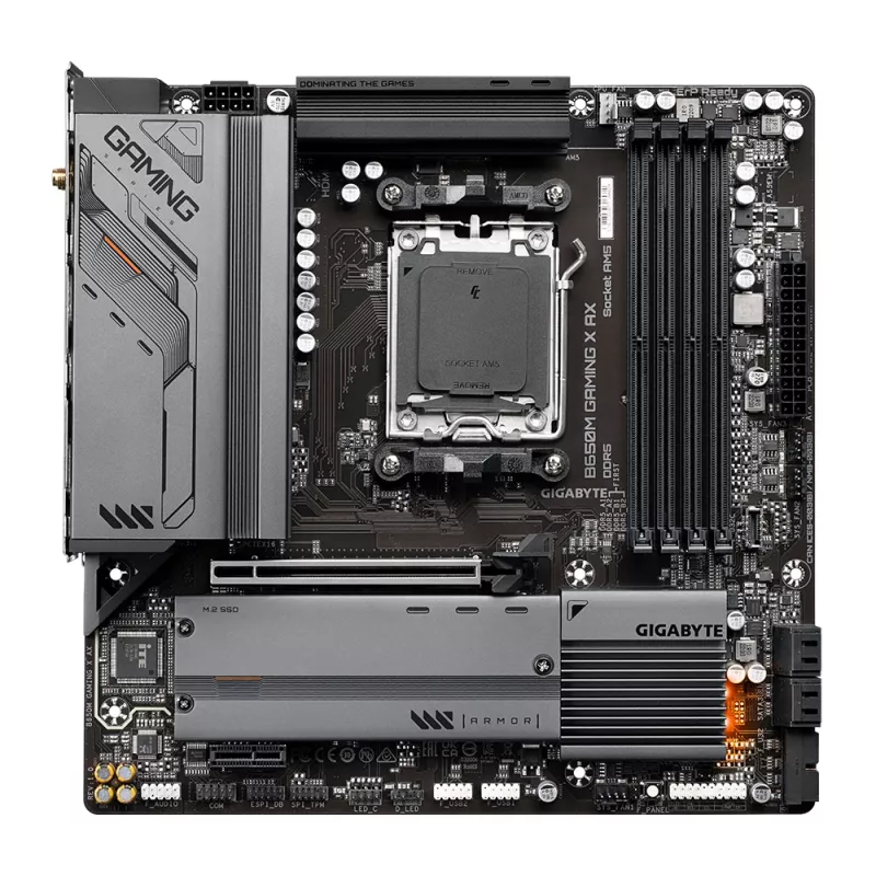 Placa base GIGABYTE B650M GAMING X AX — AMD B650, socket AM5, Micro ATX, DDR5, 4 DIMM, 2x M.2, Wi‑Fi 6E, 2.5GbE