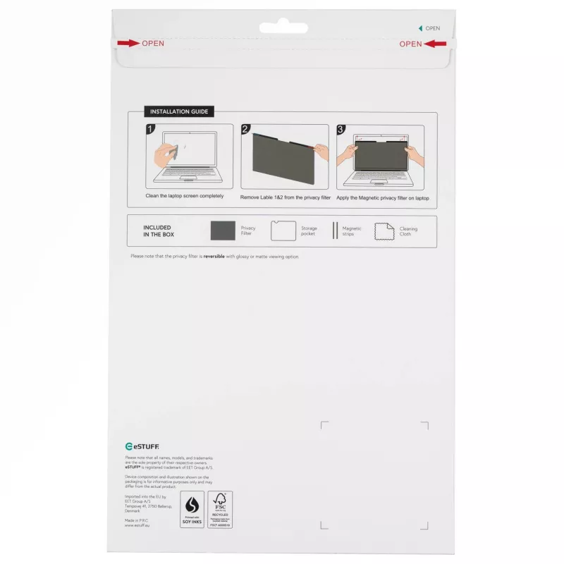 eSTUFF GLBM13293190-ITH filtro de privacidad 33,8 cm (13,3 inch) filtro de privacidad sin marco para portátil