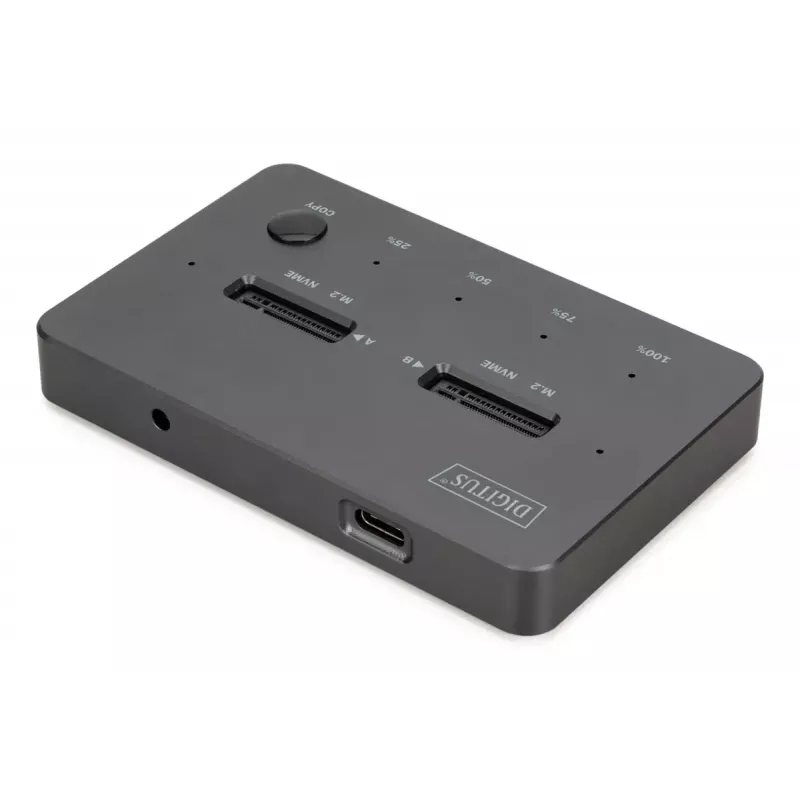 Estación de clonado para SSD NVMe M.2 externa DIGITUS DA-71545-1, USB 3.2 Gen 2 Type-C, compatible con 2 unidades M.2, negra
