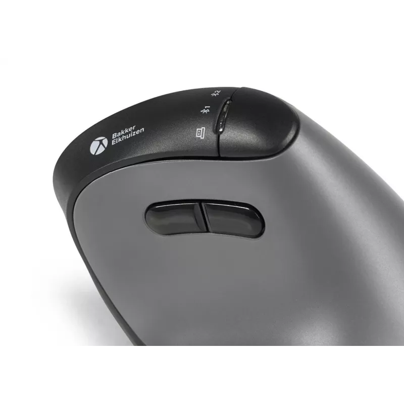 Ratón BakkerElkhuizen FastForward Pro, diestro, diseño vertical, óptico, RF Wireless + Bluetooth + USB Type-C, 5000 DPI, Negro, Gris