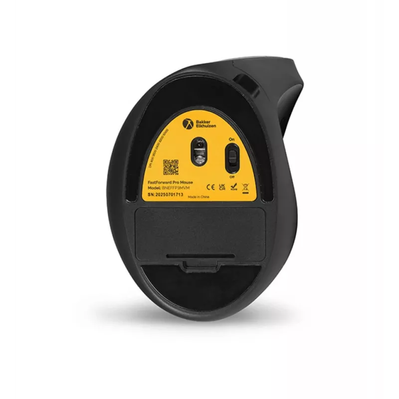 Ratón BakkerElkhuizen FastForward Pro, diestro, diseño vertical, óptico, RF Wireless + Bluetooth + USB Type-C, 5000 DPI, Negro, Gris