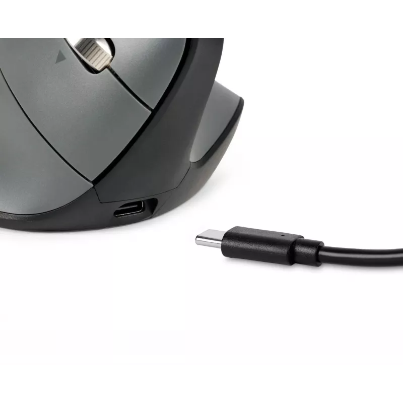 Ratón BakkerElkhuizen FastForward Pro, diestro, diseño vertical, óptico, RF Wireless + Bluetooth + USB Type-C, 5000 DPI, Negro, Gris
