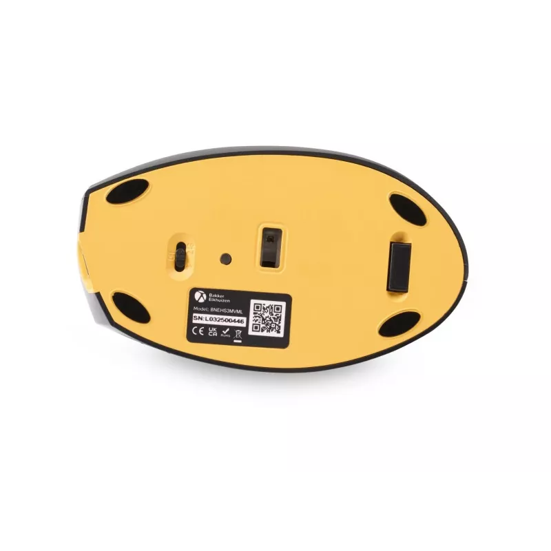 Ratón BakkerElkhuizen Handshake izquierdo, para zurdos, diseño vertical, óptico, RF inalámbrico + Bluetooth + USB Type-C, 6400 DPI, negro, gris