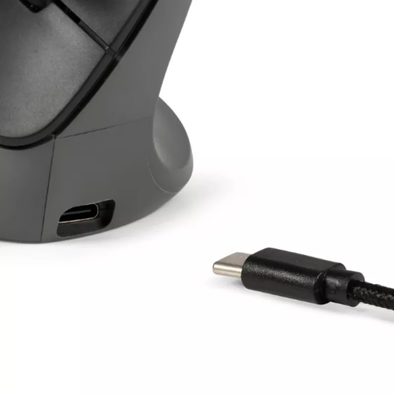 Ratón BakkerElkhuizen PRF Pro derecho, para diestros, diseño vertical, óptico, RF inalámbrico + Bluetooth + USB Type-C, 2400 DPI, negro, gris