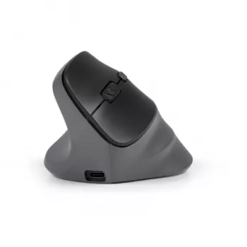 Ratón BakkerElkhuizen PRF Pro izquierdo, para zurdos, diseño vertical, óptico, RF inalámbrico + Bluetooth + USB Type-C, 2400 DPI, negro, gris