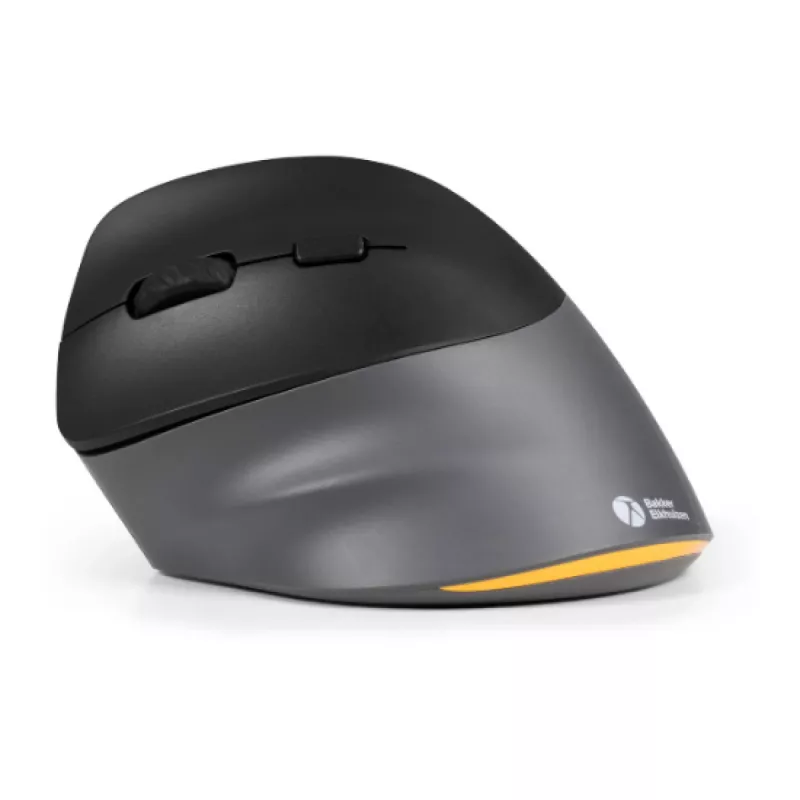 Ratón BakkerElkhuizen PRF Pro izquierdo, para zurdos, diseño vertical, óptico, RF inalámbrico + Bluetooth + USB Type-C, 2400 DPI, negro, gris