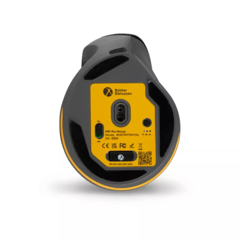 Ratón BakkerElkhuizen PRF Pro izquierdo, para zurdos, diseño vertical, óptico, RF inalámbrico + Bluetooth + USB Type-C, 2400 DPI, negro, gris