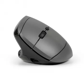 Ratón BakkerElkhuizen MidWay izquierdo, para zurdos, diseño vertical, óptico, RF inalámbrico + Bluetooth + USB Type-C, 2400 DPI, gris, negro
