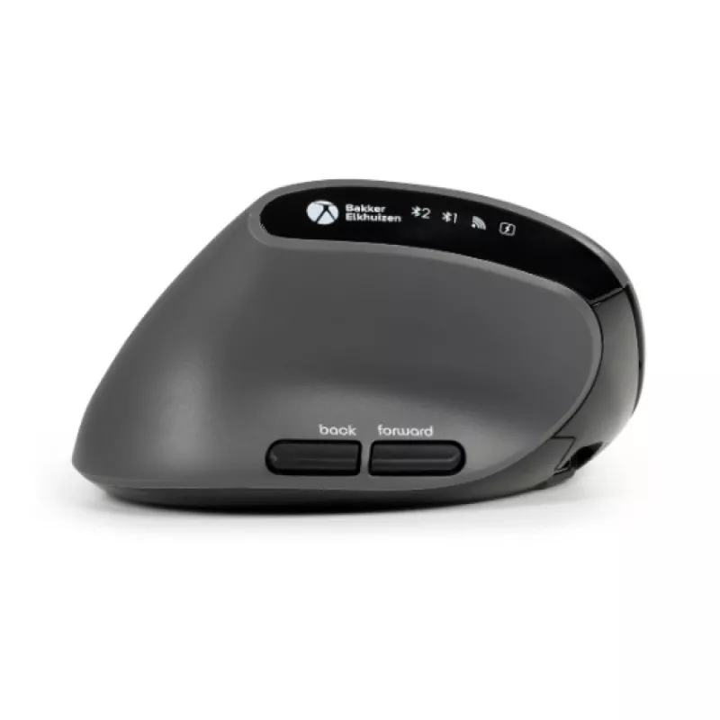 Ratón BakkerElkhuizen MidWay izquierdo, para zurdos, diseño vertical, óptico, RF inalámbrico + Bluetooth + USB Type-C, 2400 DPI, gris, negro