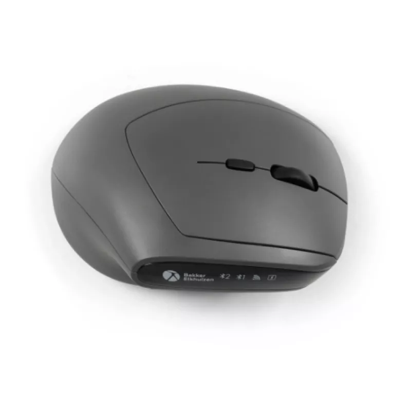 Ratón BakkerElkhuizen MidWay izquierdo, para zurdos, diseño vertical, óptico, RF inalámbrico + Bluetooth + USB Type-C, 2400 DPI, gris, negro