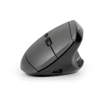 Ratón BakkerElkhuizen MidWay derecho, para diestros, diseño vertical, óptico, RF inalámbrico + Bluetooth + USB Type-C, 2400 DPI, gris, negro
