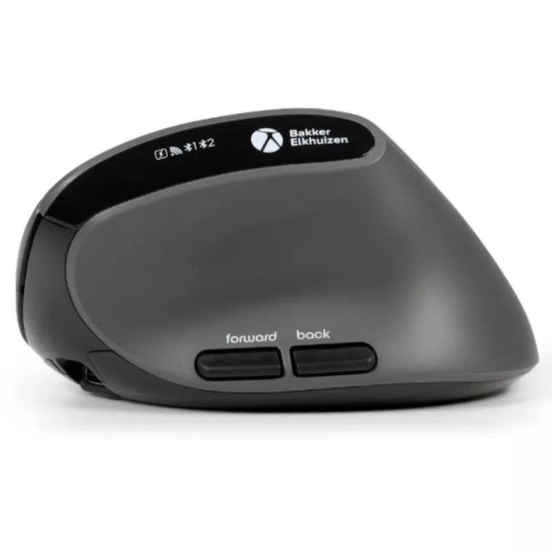Ratón BakkerElkhuizen MidWay derecho, para diestros, diseño vertical, óptico, RF inalámbrico + Bluetooth + USB Type-C, 2400 DPI, gris, negro