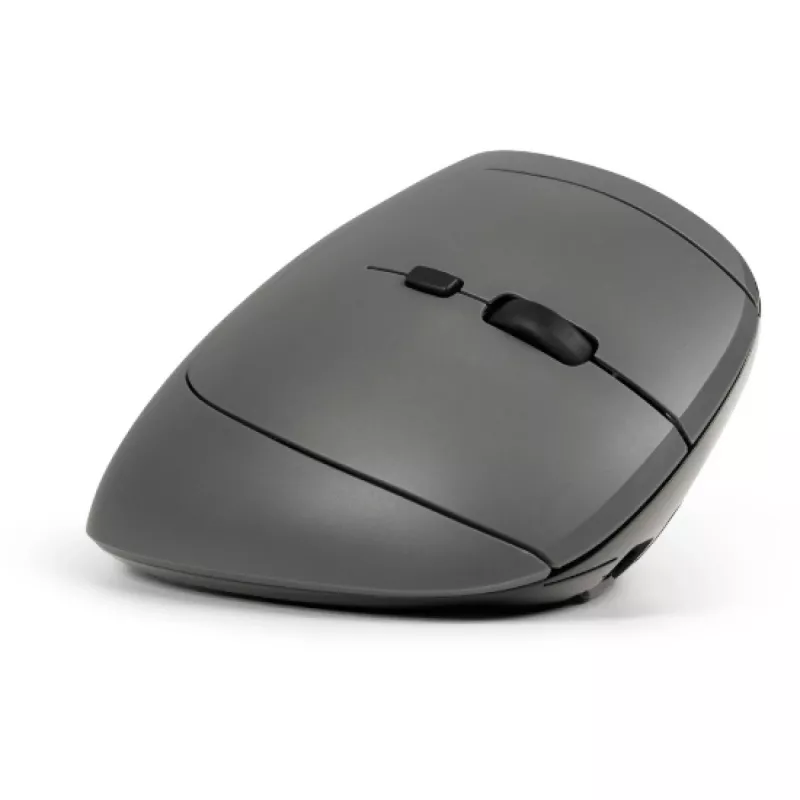 Ratón BakkerElkhuizen MidWay derecho, para diestros, diseño vertical, óptico, RF inalámbrico + Bluetooth + USB Type-C, 2400 DPI, gris, negro