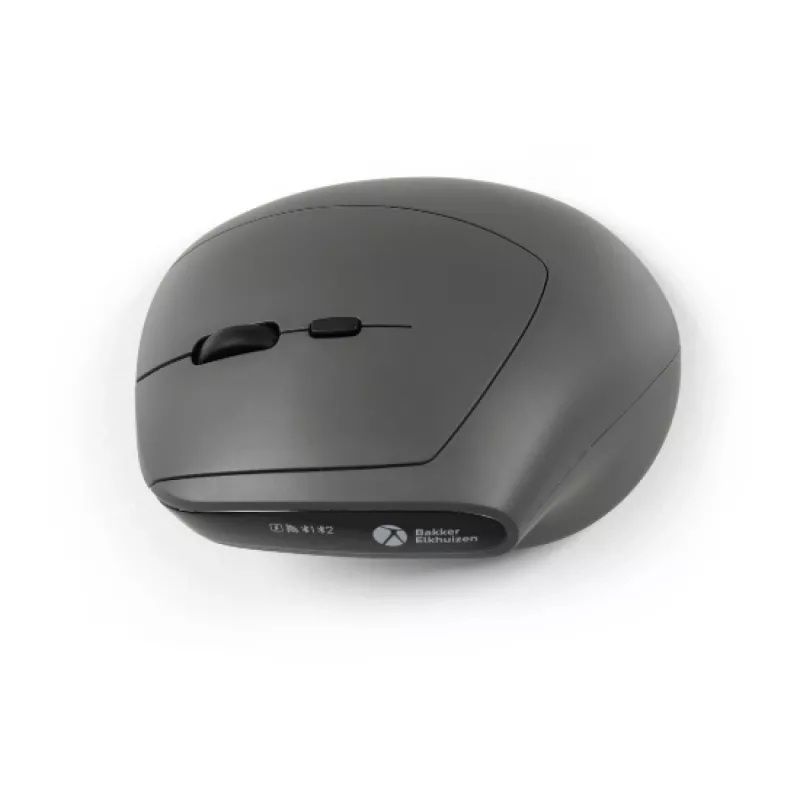 Ratón BakkerElkhuizen MidWay derecho, para diestros, diseño vertical, óptico, RF inalámbrico + Bluetooth + USB Type-C, 2400 DPI, gris, negro